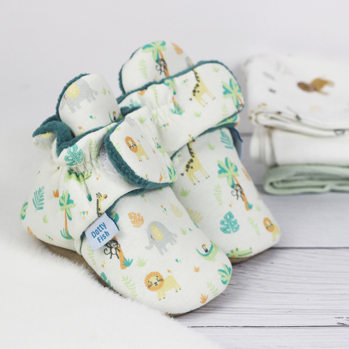 Cute cotton baby booties with unique fabric designs
