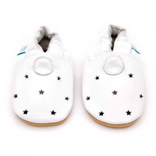 Unisex white leather baby shoes with cut out star design by Dotty Fish 