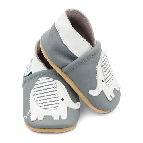 Grey leather baby shoes with elephant design by Dotty Fish 