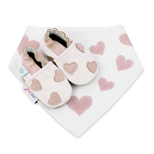Pink Hearts Baby Shoes and Bib