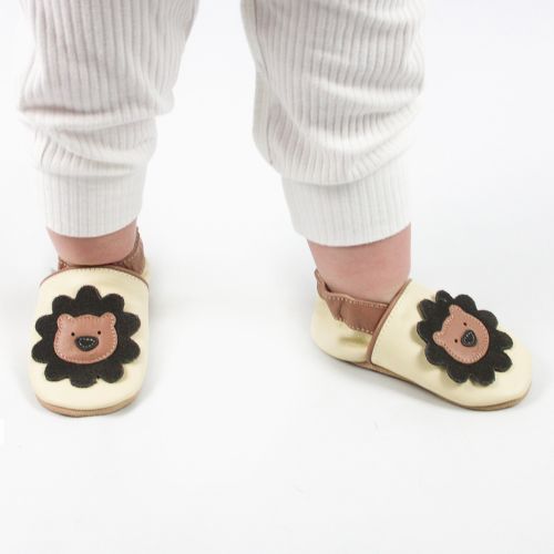 Baby wearing Dotty Fish Lion King of the Jungle soft leather baby shoes