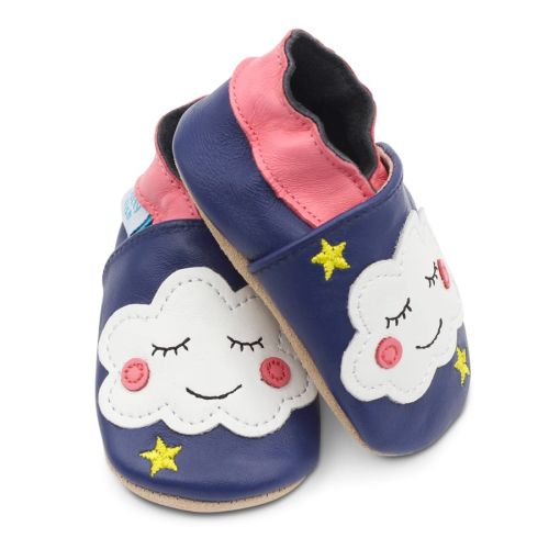 Blue leather baby girls shoes with sweet dreams cloud design by Dotty Fish 
