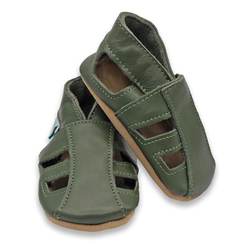 Khaki green leather baby sandals from Dotty Fish 