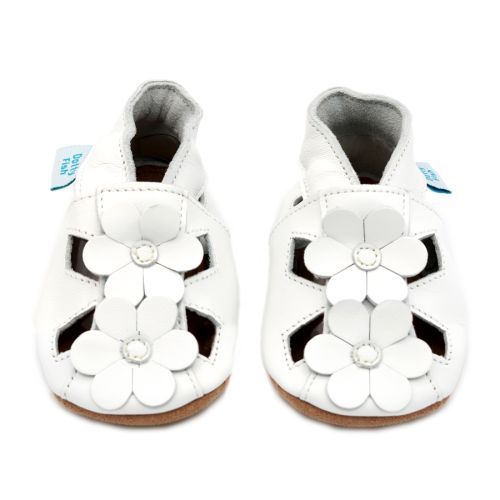 White Flower leather baby sandals from Dotty Fish