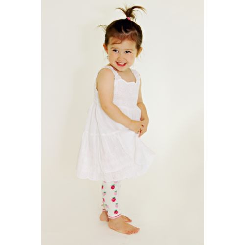 Little girl wearing Pink Strawberry Legwarmers from Dotty Fish  