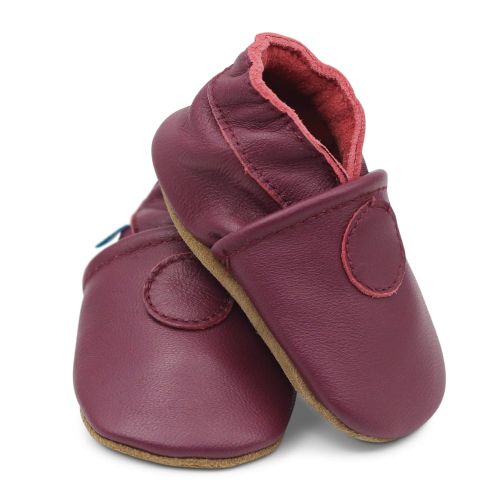 Burgundy soft leather baby shoes for boys and girls by Dotty Fish 