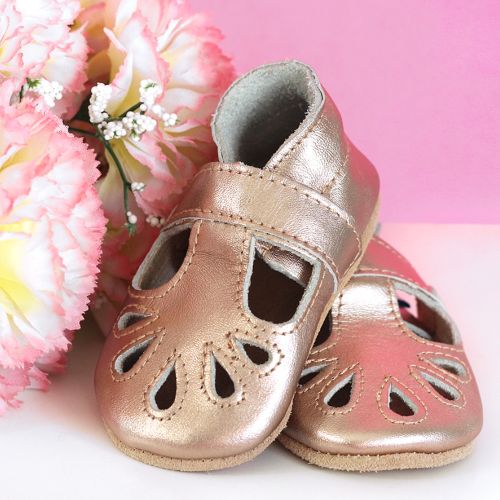 Rose Gold T-Bar Rubber Sole Shoes