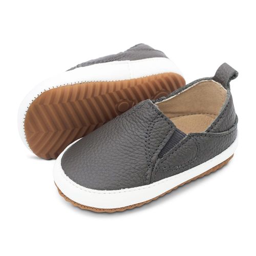 Charcoal grey slip-on toddler shoes with rubber sole for extra grip - Dotty Fish 