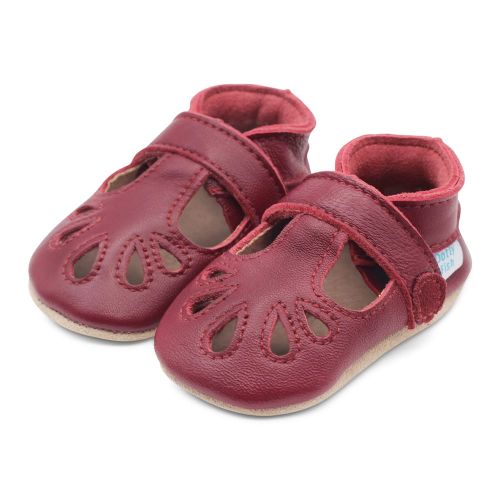 Soft leather baby girls shoes in burgundy - classic T-bar style by Dotty Fish 