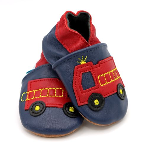 Dotty Fish soft leather baby shoes with red fire engine motif - product image