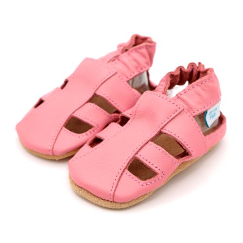 Dotty Fish pink leather baby and toddler sandals - side view