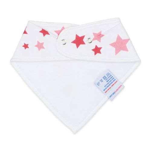 Cotton baby bib with pink star design and absorbent fleece layer