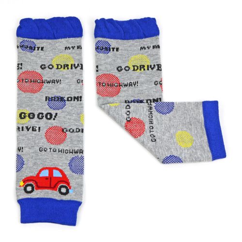 Dotty Fish baby legwarmers with car design in grey and blue