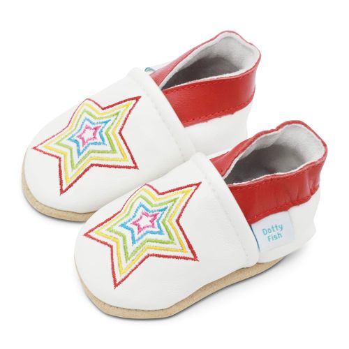 Dotty Fish baby and toddler shoes in white leather with rainbow star design