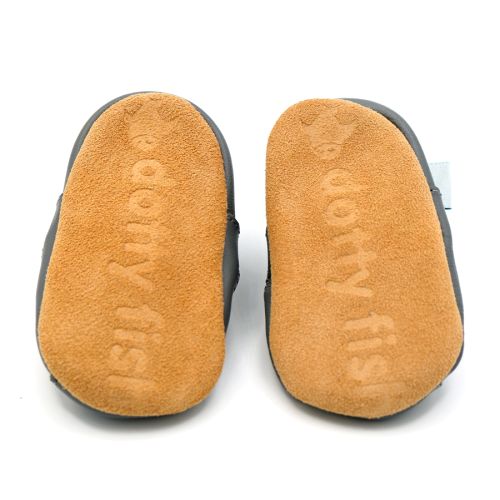 Non-slip suede soles - Dotty Fish grey leather baby and toddler sandals