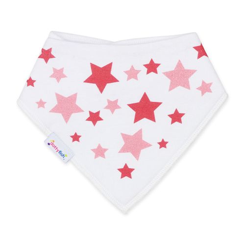 White cotton baby bib with pink star design