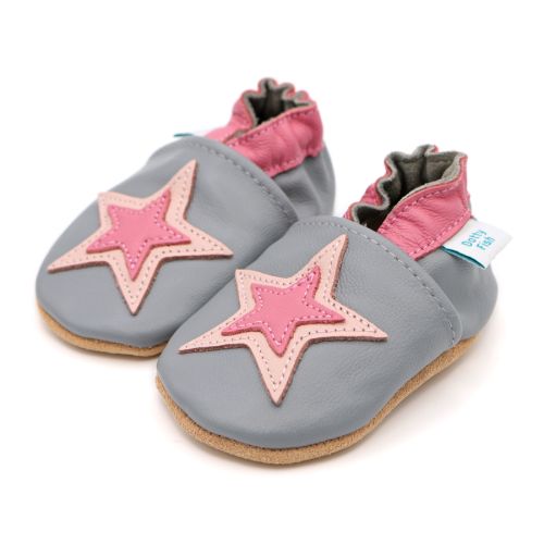 Grey and pink leather baby shoes with star design