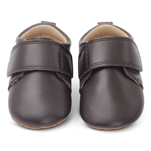 Brown Oliver Toddler Shoes - Rubber sole first walking shoes for little boys by Dotty Fish 
