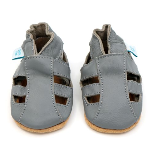 Grey soft leather baby sandals by Dotty Fish 