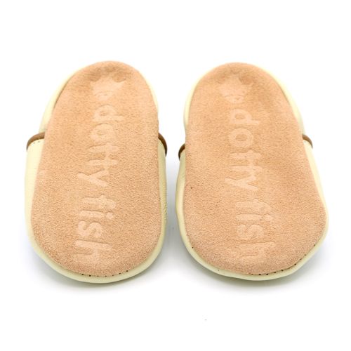 Dotty Fish non-slip suede soles - cream Lion leather baby shoes