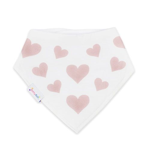 White cotton bib with pink hearts by Dotty Fish 