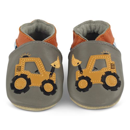 Yellow digger design soft leather baby shoes for little boys