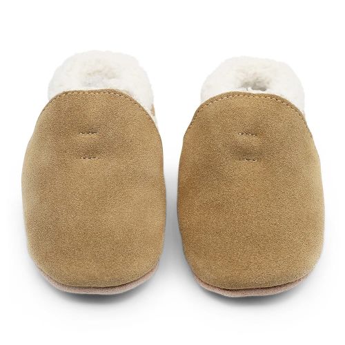 Dotty Fish Tan Suede Slippers for infants