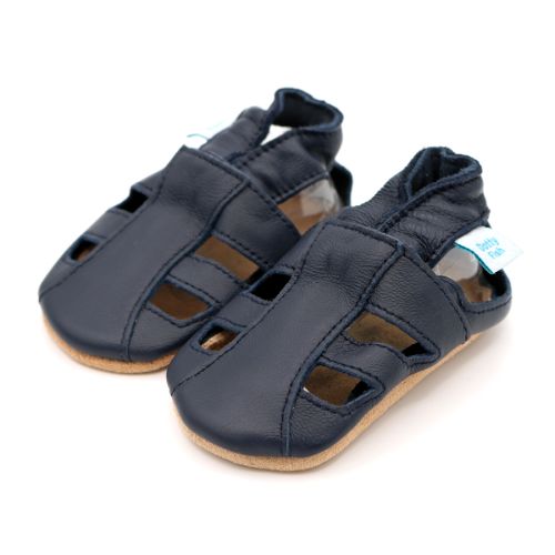 Navy baby and toddler sandals with non-slip soft soles from Dotty Fish