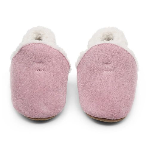 Pink suede slippers for infants by Dotty Fish 