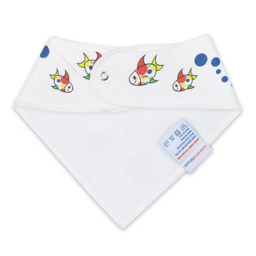 Absorbent cotton baby bib with colourful fish design for teething babies