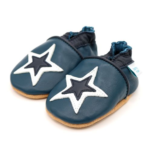 Navy leather baby shoes with white star design from Dotty Fish 