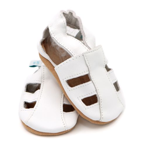 White leather baby and toddler sandals. Summer pre-walker shoes with non-slip sole