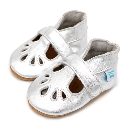Classic T-bar baby girls shoes in silver by Dotty Fish 