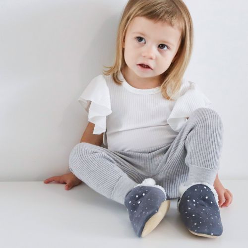 Fleece Lined. Dotty Fish Toddler Suede Slippers