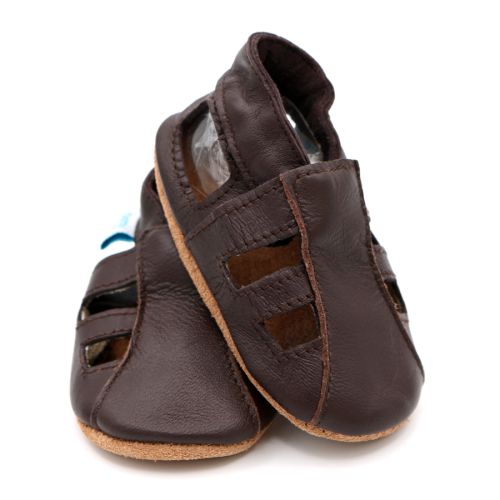 Brown leather baby and toddler sandals with soft soles from Dotty Fish 