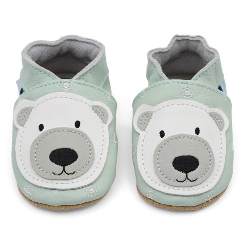 Dotty Fish light blue baby shoes with polar bear design 