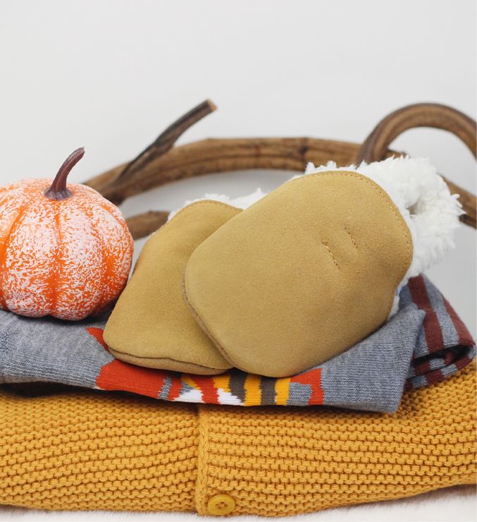 Dotty Fish tan suede slippers