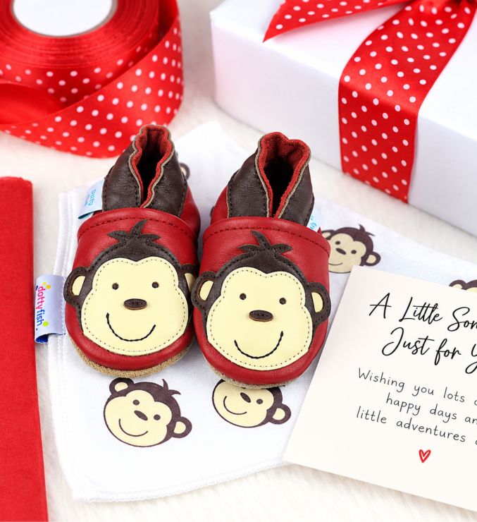 Dotty Fish monkey shoes with gift wrap
