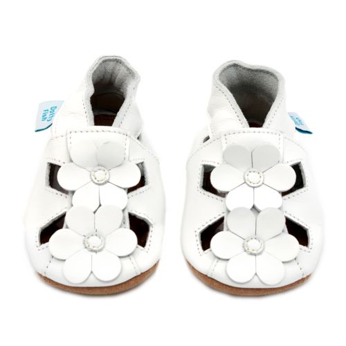 Dotty Fish White Flower Sandals | Soft Sole Summer Shoes, barefoot shoe