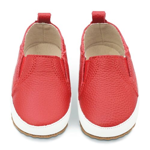 Dotty Fish Red Slip-On Rubber Soles | Leather Pre Walker Shoes, barefoot shoe