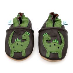 Brown leather baby shoes with dinosaur design - Jurassic Jake by Dotty Fish