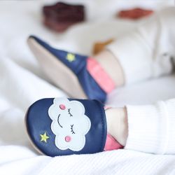 Baby wearing Dotty Fish Sweet Dreams Cloud soft sole baby shoes
