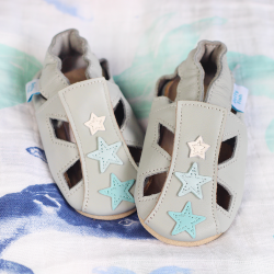 Soft sole leather grey star baby sandals from Dotty Fish 