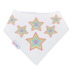 Dotty Fish Rainbow Star Baby Bib - White cotton bib with colourful star design