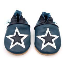 Dotty Fish navy star soft leather baby and toddler shoes 