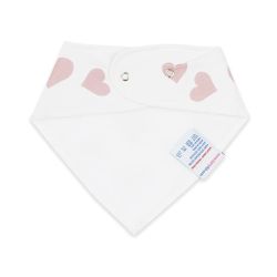 Cotton baby bib with pink hearts for teething babies by Dotty Fish 
