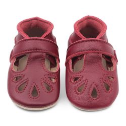 Dotty Fish Burgundy girls T-bar soft leather baby and toddler shoes