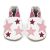 White leather Dotty Fish soft sole baby and toddler first walker shoes for girls with pink ankle trim and pink stars.