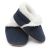 Dotty Fish navy suede infant soft sole barefoot slippers, with fluffy fleece lining.