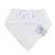 White fleece backing of white cotton Dotty Fish bandana bib, for infant girls and boys.